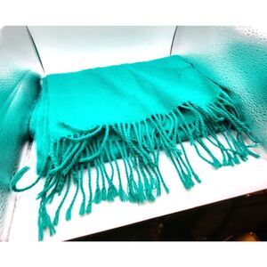 Soft Mohair Hunter's Run Green Scarf Fringed Ends 62in long by 11in wide